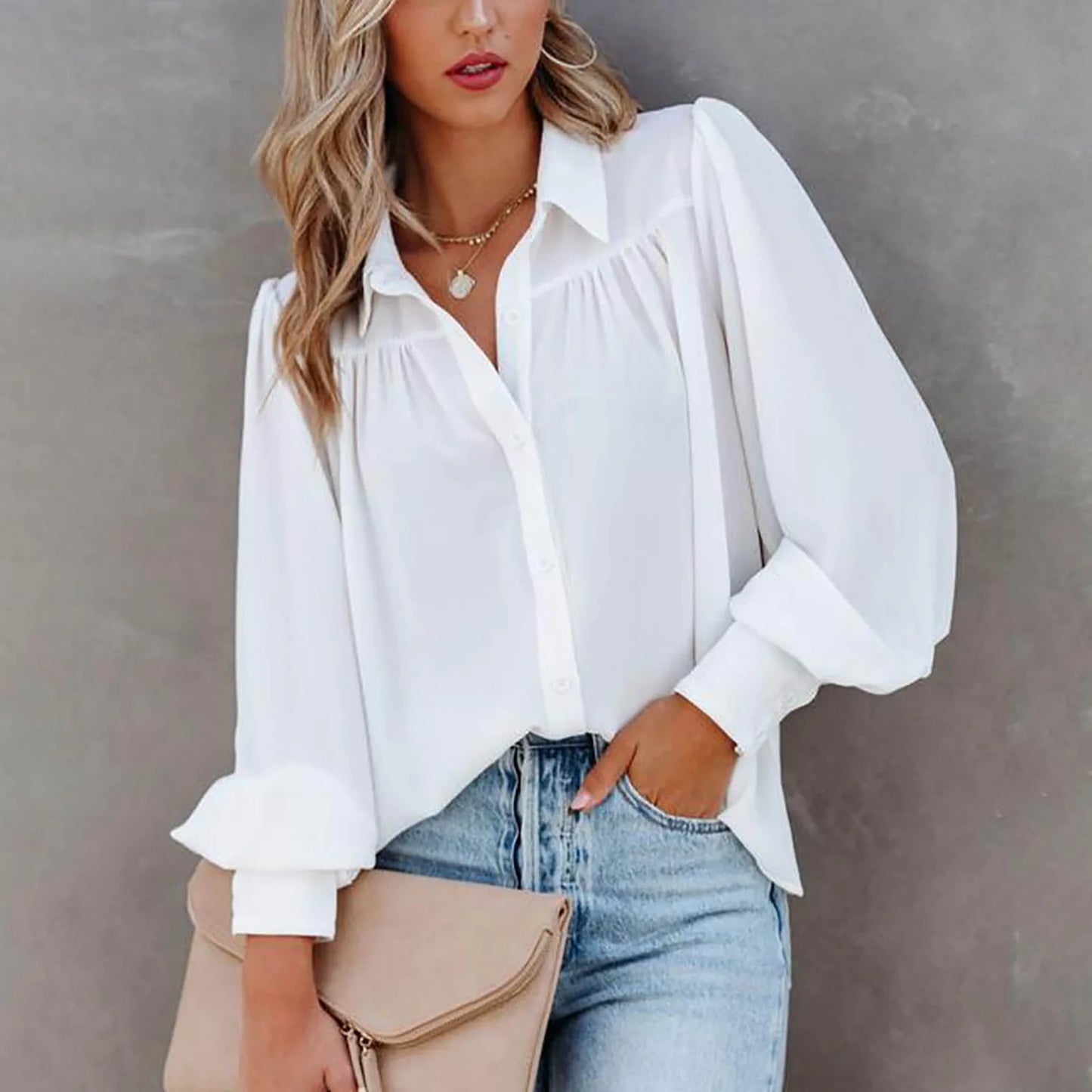 Leisure White Yellow Shirts Button